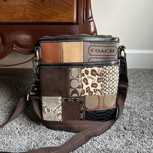 Coach Brown and Tan Crossbody Bag with Patchwork Design